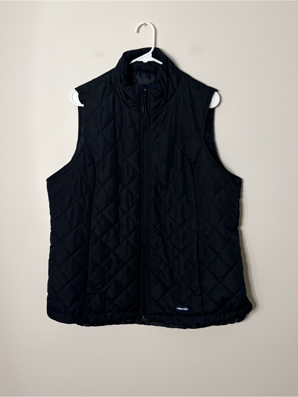 Lands End Women’s Large Lightweight Quilted Black Vest Sporty Fall Preppy U7